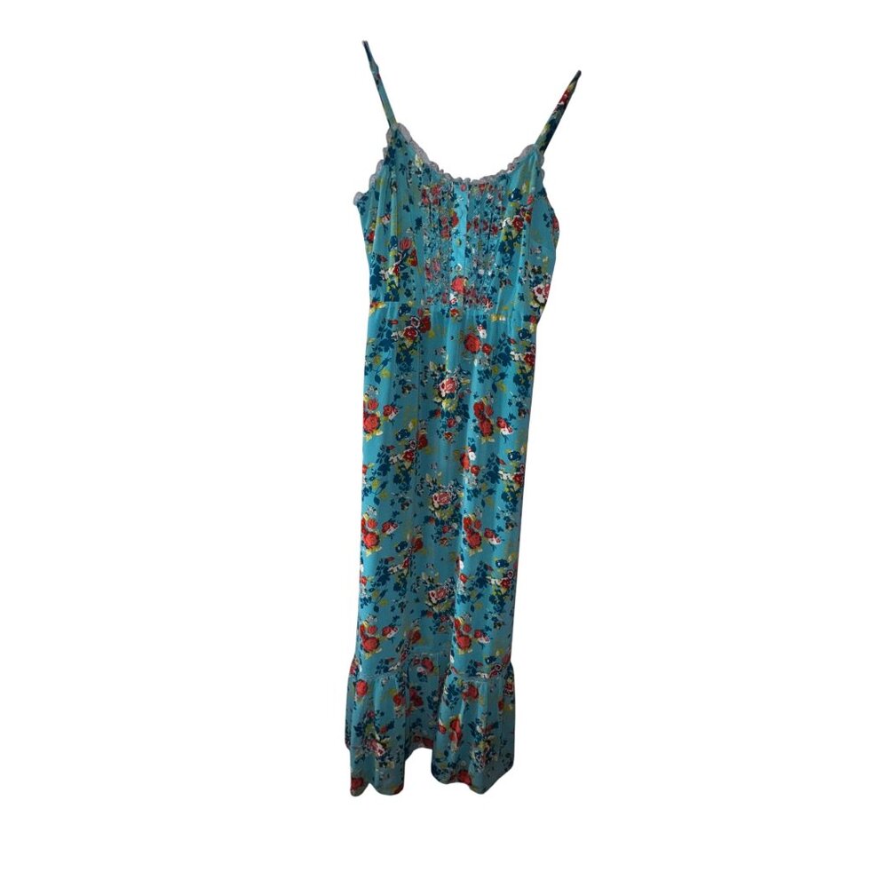 Floral Blue Maxi Dress Large Sexy Western Prairie Boho Feminine Ruffle Flowing‎